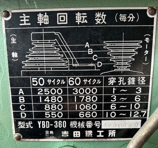 吉田鐵工所 YBD-360 卓上ボール盤