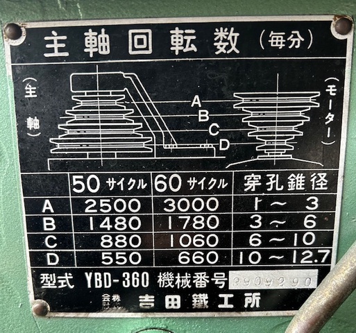 吉田鐵工所 YBD-360 卓上ボール盤