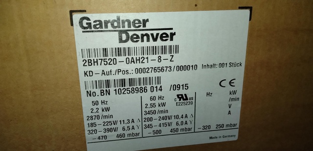 Gardner Denver G-BH7 2BH7 520-OHA21-8-Z サイドチャンネルブロワー