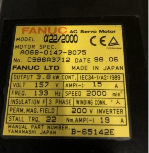 ファナック A06B-0147-B075 3.8kwサーボモーター