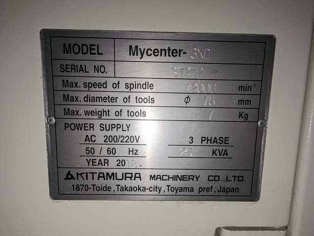 キタムラ機械 Mycenter-3XD 立マシニング(BT40)