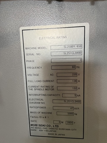 森精機製作所 SL2500Y/650 NC複合旋盤