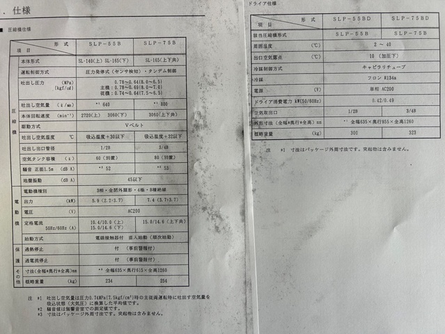 アネスト岩田 SLP-75BD 7.5kwコンプレッサー