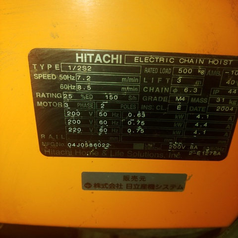 日立 HITACHI 1/2S2 0.5T電動チェーンブロック