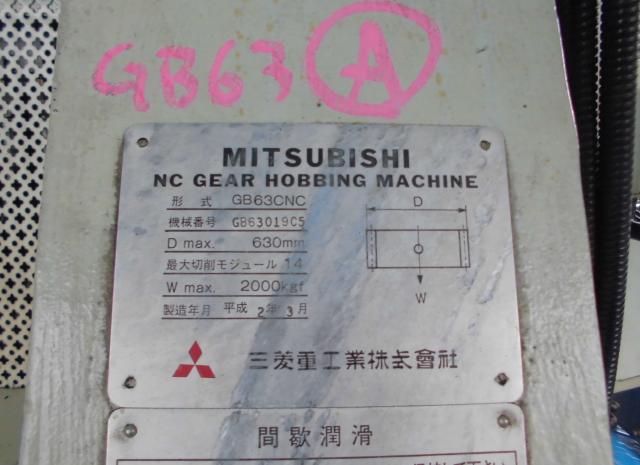 三菱重工業 GB63CNC NCホブ盤