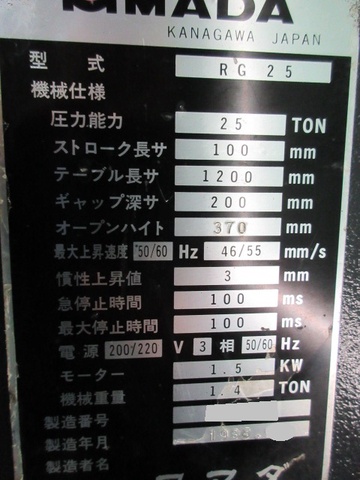 アマダ RG-25 1.2m油圧プレスブレーキ