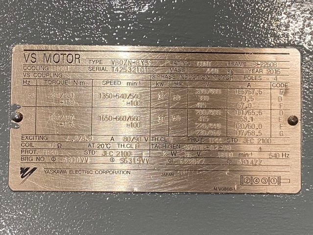 安川電機 VBOZN-BY5S 37kw VSモーター