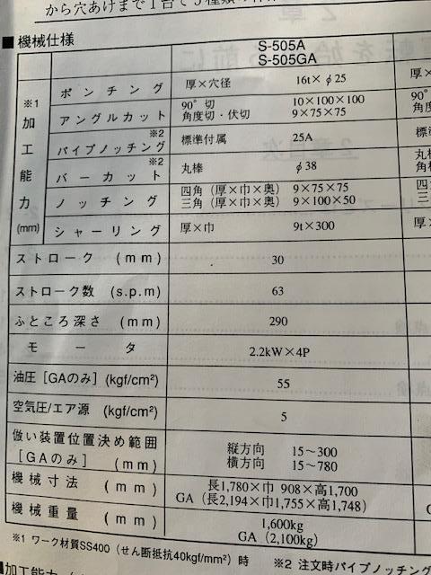 タケダ機械 S-505GA ポンチング