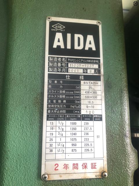 アイダ・ブルーダラー BSTA 25H 25T高速プレス