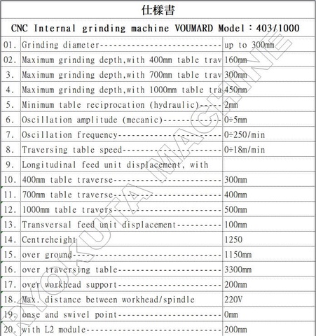 VOUMARD 403/1000型 CNC内面研削盤