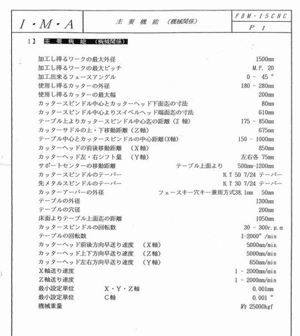 JAPAN I.M.A FBM-15CNC NCホブ盤