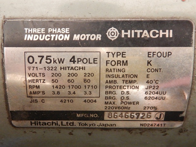 日立 HITACHI 0.75P-9.5V6 0.75kwコンプレッサー