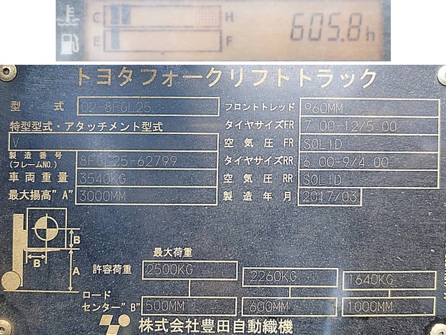 トヨタL&F 02-8FGL25 2.5Tガソリンフォークリフト